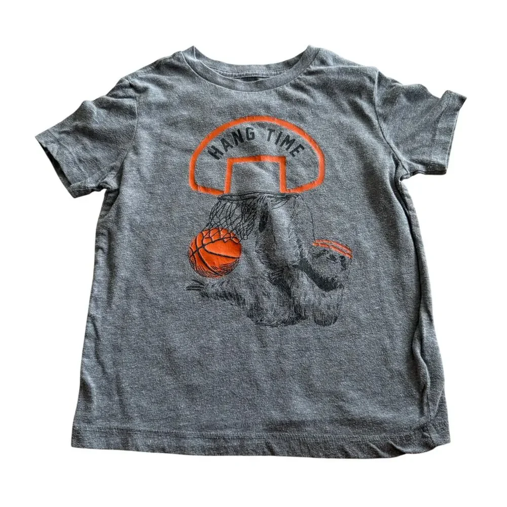 Old Navy Boys Shirt Size Small 6 7 Basketball Sloth Gray Short Sleeves Hang Time